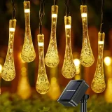 1pc Water Drops Solar String Light, 255.91inch/30LED Outdoor Waterproof Lighting Crystal String Lights With 8 Lighting Modes Solar Garden Lights, Outdoor Patio, Porch, Christmas Wedding Party Garden Wall Decoration (Colourful/Warm White/White)