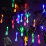 1pc Water Drops Solar String Light, 255.91inch/30LED Outdoor Waterproof Lighting Crystal String Lights With 8 Lighting Modes Solar Garden Lights, Outdoor Patio, Porch, Christmas Wedding Party Garden Wall Decoration (Colourful/Warm White/White)