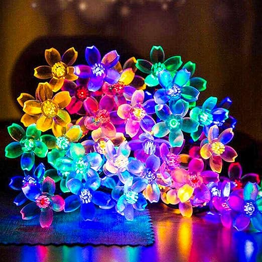 Plug in Fairy Flower String Lights, 33ft 100 LED Cherry Blossom Christmas Decorative Flower Lamp, Novelty Artificial Flower For Wedding Party Room Wall Hanging Decorations Indoor(Multi Color)