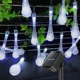 1pc Water Drops Solar String Light, 255.91inch/30LED Outdoor Waterproof Lighting Crystal String Lights With 8 Lighting Modes Solar Garden Lights, Outdoor Patio, Porch, Christmas Wedding Party Garden Wall Decoration (Colourful/Warm White/White)