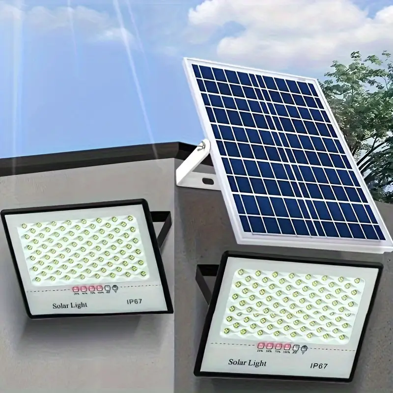 1 Pack One Drag Two High-power Solar Lights Outdoor, 100W*2, 205*2 LED Spot Light Nano Large Lamp Beads, Anti-glare Tempered Glass Lampshade, Dual-use Lamp, Suitable For Courtyards, Roadsides, Basketball Courts, Swimming Pools, Etc