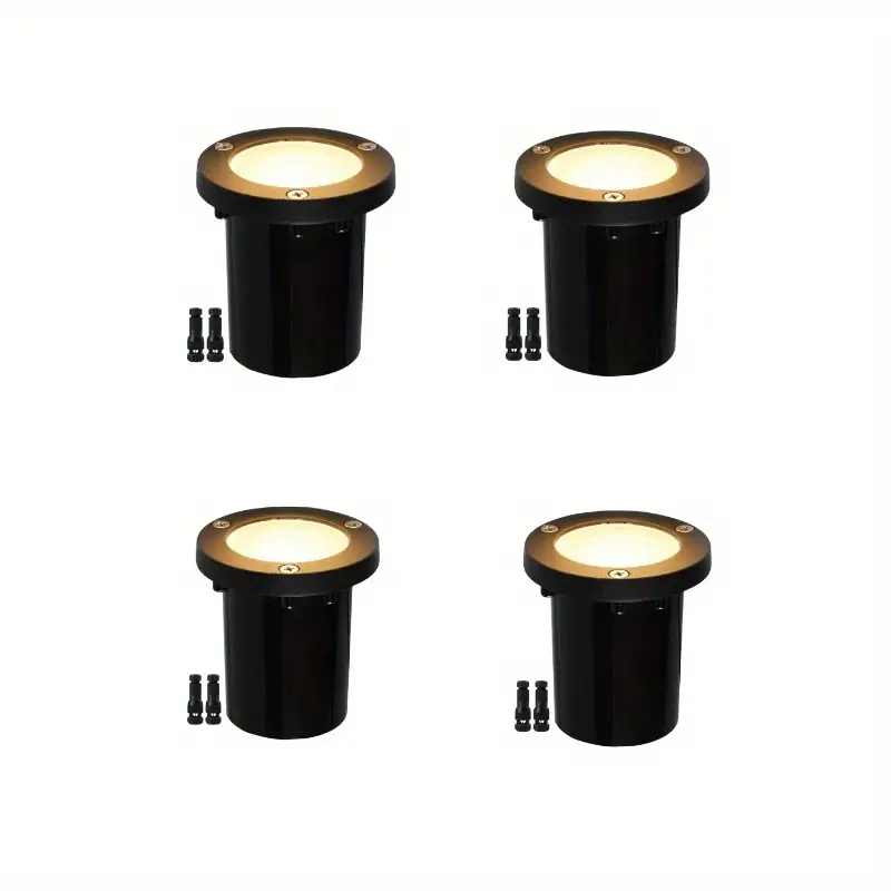 4/12 Pack 5W Well Lights, 12-24V LED In-Ground Low Voltage Landscape Lights With Connectors, IP67 Waterproof Landscape Lighting, 3000K Pavers Lights Warm White For Yard, Garden, Patio( Power Adapter Not Included)