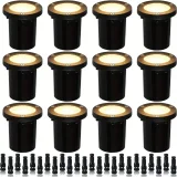4/12 Pack 5W Well Lights, 12-24V LED In-Ground Low Voltage Landscape Lights With Connectors, IP67 Waterproof Landscape Lighting, 3000K Pavers Lights Warm White For Yard, Garden, Patio( Power Adapter Not Included)