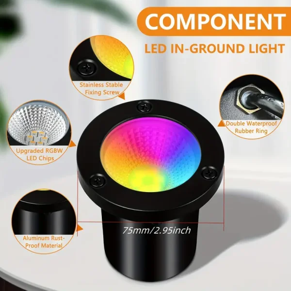 4pcs/6pcs 12W RGBW Low Voltage Landscape Lights, Landscape Lighting, Color Changing LED Well Lights Outdoor, 12-24V Multicolor In Ground Lights IP67 Waterproof For Garden Yard Tree (16 Color)