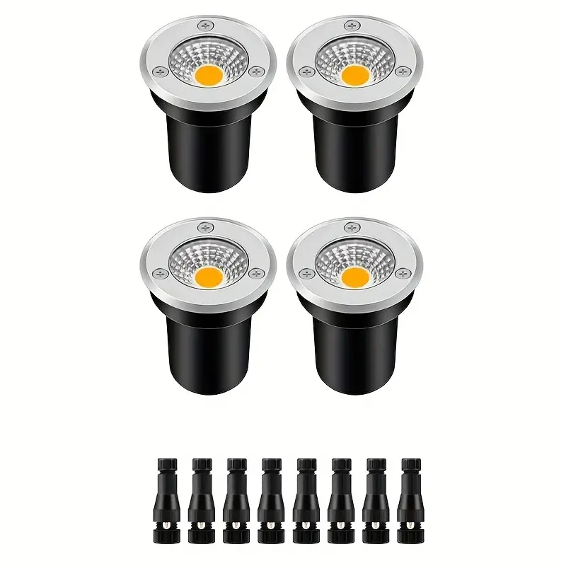 8pcs LED Well Lights, 3W 12V-24V Warm White In Ground Lights, Low Voltage Landscape Lights, IP67 Waterproof, Low Voltage Landscape Lighting, Driveway Deck Step Garden Lights Outdoor (16pcs Connecters Included)