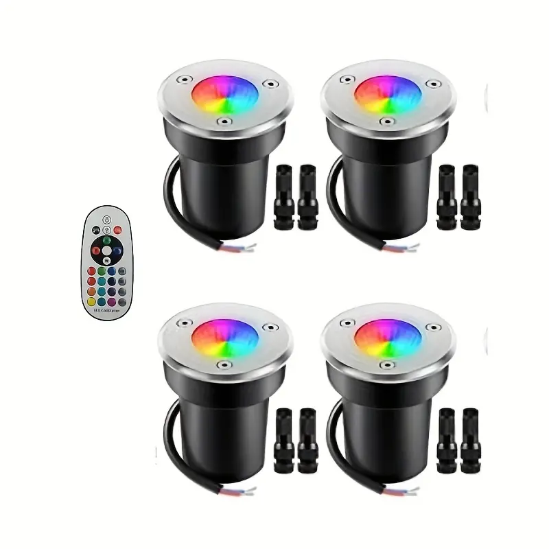4/6pcs 10W RGBW Landscape Light, Color Changing LED Well Lights Outdoor, 12-24V Multicolor In Ground Lights, IP67 Waterproof For Garden Yard Tree (Including 12 Connectors And Remotes)