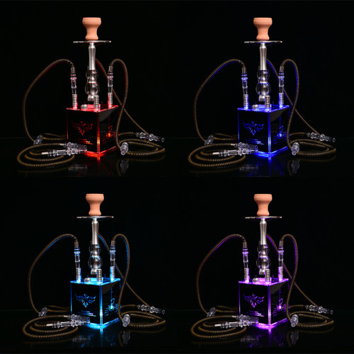 Arabian shisha bar with light four tube acrylic square water bong color light Shisha