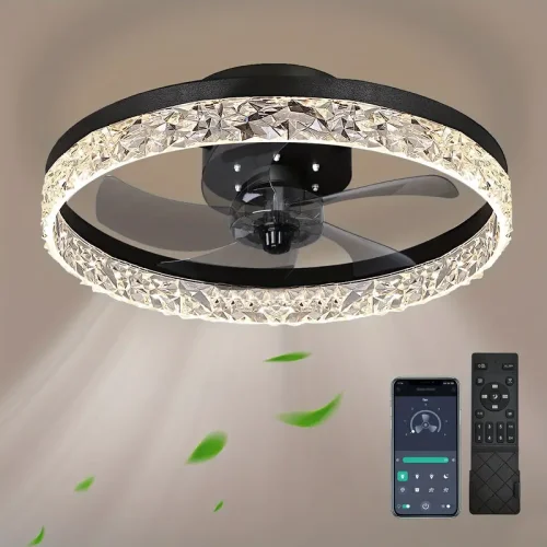 1pc Ceiling Fans With Lights, Smart Ceiling Fan With Remote Control, Dimmable 3 Color 6 Speeds, Low Profile Ceiling Fan Light, For Bedroom Living Room Kitchen (Black, White)