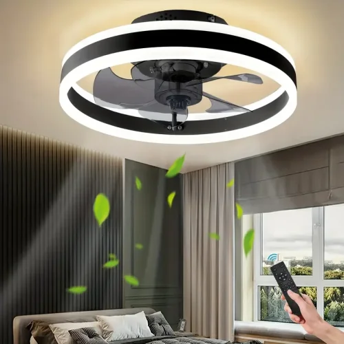 1pc Ceiling Fan With Lights, LED Adjustable Silent Ceiling Fan With Remote Control, 6-speed 60W Reversible Contemporary Ceiling Fan For Bedroom, Study, Restaurant, Etc.(19.7 , 15.7 , Black)