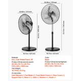 VEVOR 20 Inch Industrial Pedestal Fan, 3-Speed Oscillating Fan with Adjustable Height, 18/20/30 Inch Optional