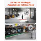 VEVOR 20 Inch Industrial Pedestal Fan, 3-Speed Oscillating Fan with Adjustable Height, 18/20/30 Inch Optional