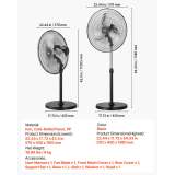 VEVOR 20 Inch Industrial Pedestal Fan, 3-Speed Oscillating Fan with Adjustable Height, 18/20/30 Inch Optional