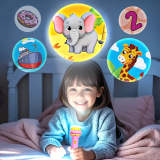 Mini Projector Flashlight with 3 Projection Slides, 24 Patterns including Animals, Dinosaurs, Vehicles, Space & More, Halloween Gift