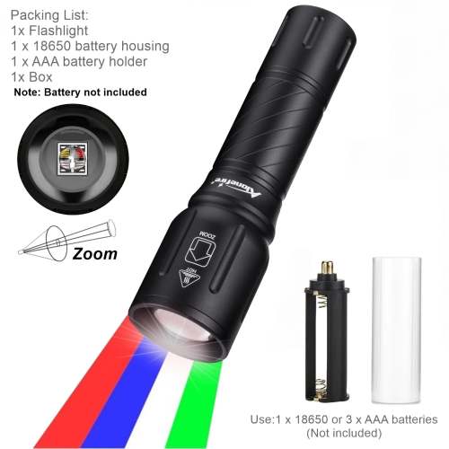 X97 4-in-1 RGB LED Multi-Color Flashlight White/Blue/Green/Red Light Zoom Flashlight High Power Outdoor Hunting Photography Selfie Fill Light Portable Fishing Hiking Camping Light