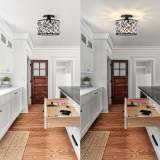 Modern Semi-Flush Mount Crystal Black Frame Ceiling Light - Semi-Recessed Installation, Suitable for Kitchen, Living Room, Bathroom, Entryway - Controller Sold Separately