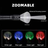 X97 4-in-1 RGB LED Multi-Color Flashlight White/Blue/Green/Red Light Zoom Flashlight High Power Outdoor Hunting Photography Selfie Fill Light Portable Fishing Hiking Camping Light