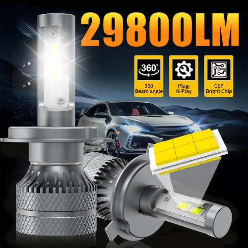 Automotive 2PCS LED Car Lights - H4/H7/H1/H11, 9005/9006/9012 - 29800LM, High/Low Beam, 6500K Cool White Light, Car Headlights, Fits All Cars, Ultra-High Cooling Fan, Plug-and-Play, No Battery