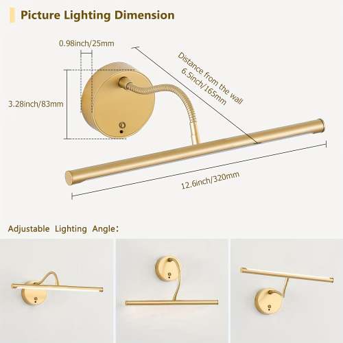 Art Picture Light, Rechargeable Remote Control Wall Picture Light, 3-Color Adjustable Color Temperature, Magnetic Installation, Optional Black/Gold Housing – Suitable for Wall Washing, Photography, Murals, Artwork and Display Lighting