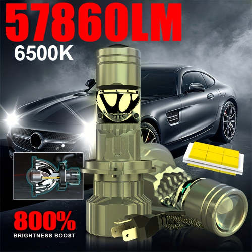 2-Pack H4 LED Bulbs, Car LED Headlights, 57860 Lumens, 6500K 360° Beam Angle, 6-Lens Spotlights with 3570 Chips, No Battery Needed, Easy to Install - B0070