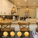 Battery-powered pendant light, battery hanging lantern, rattan light with warm white bulb, powered by 4 AA batteries, suitable for gazebo, pergola, porch, patio, outdoor and indoor decoration