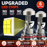 2-Pack H4 H7 Cool 6000K White Light LED Headlights, Compatible with 9005 HB3 9006 HB4 H11 Models, Equipped with Lens for Perfect Beam, 300W High Power, Easy Installation