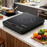 Portable Induction Cooktop, 1800W Powerful Output for Fast & Efficient Cooking, Blue LCD Display. Features 18 Power Levels, 20 Temperature Settings & Lock Function, Plus 3 Adjustable Cooking Programs.