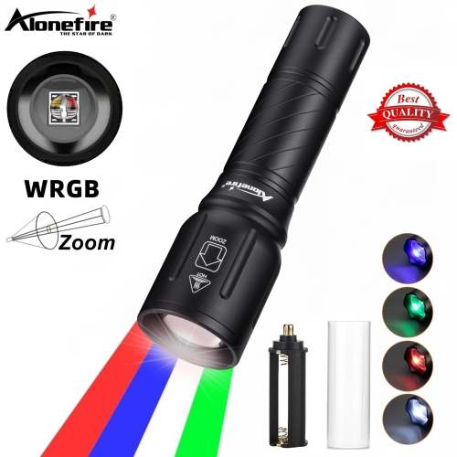 X97 4-in-1 RGB LED Multi-Color Flashlight White/Blue/Green/Red Light Zoom Flashlight High Power Outdoor Hunting Photography Selfie Fill Light Portable Fishing Hiking Camping Light