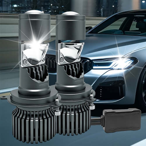 2-Pack H4 Super Bright LED Projector Lens, High/Low Beam Bulbs, 55600 Lumens, 280W, 12V, 6500K White Light Turbo Fan Car Light, for Left-Hand Drive - Plug-and-Play - QV050