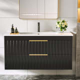 Bathroom Vanity with Sink - Wall Mount Floating Basin Cabinet, Soft-Close 2 Large Drawers, Modern Textured Stripe Design, Hidden Damping Drawers