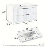 Bathroom Vanity with Sink - Wall Mount Floating Basin Cabinet, Soft-Close 2 Large Drawers, Modern Textured Stripe Design, Hidden Damping Drawers