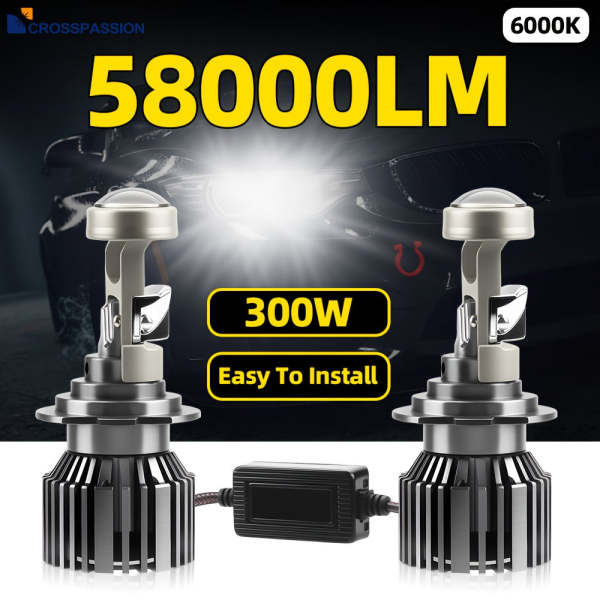 2-Pack H4 H7 Cool 6000K White Light LED Headlights, Compatible with 9005 HB3 9006 HB4 H11 Models, Equipped with Lens for Perfect Beam, 300W High Power, Easy Installation