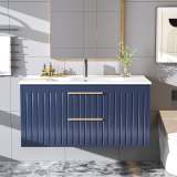 Bathroom Vanity with Sink - Wall Mount Floating Basin Cabinet, Soft-Close 2 Large Drawers, Modern Textured Stripe Design, Hidden Damping Drawers