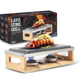 Artestia Volcanic Stone Grill | Smokeless BBQ Grill with Bamboo Stand, Fast-Heating Natural Volcanic Stone Cookstones, Ideal for Dinner & Family Entertainment, Dual Grill Racks, 14.56  x 6.69
