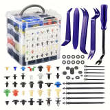 Automotive Retainer Clip Kit with 5 Removal Tools - 6 Sizes of Plastic Push-Type Trim Clips Fasteners, Car Body Bumper Fender Rivet Assortment for Trucks & Motorcycles