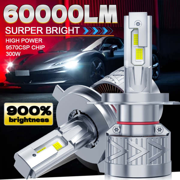 2-Pack H4 LED Headlight Bulbs, Compatible with H1, H4, H7, H11, 9005/HB3, 9006/HB4-O124 Sockets, High Power Design, CAN Bus Error-Free, High/Low Beam Dual Mode, 60,000 Lumens Brightness, 900% High Brightness