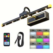 Battery-powered picture light, rechargeable LED picture light with remote control, RGB dimmable, programmable timer, magnetic 360° rotatable lamp head, suitable for paintings, galleries, libraries, dart rooms, bedrooms, and 5000mAh battery