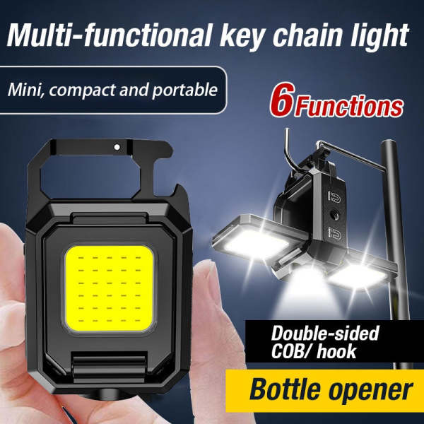 Mini LED Flashlight Keychain Light, Dual COB Lighting, USB Rechargeable Work Light, Magnetic Design, Built-in Battery, Portable Fishing Emergency Lamp