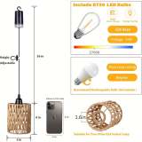 Battery-powered pendant light, battery hanging lantern, rattan light with warm white bulb, powered by 4 AA batteries, suitable for gazebo, pergola, porch, patio, outdoor and indoor decoration