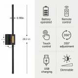 Battery Operated Wall Light Set, 2-Pack, Wireless Rechargeable Wall Light with Remote Control, 350° Rotation, 3000K/4000K/6500K Dimmable Battery Wall Light, Suitable for Living Room, Bedroom, 28.3 Inches