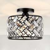 Modern Semi-Flush Mount Crystal Black Frame Ceiling Light - Semi-Recessed Installation, Suitable for Kitchen, Living Room, Bathroom, Entryway - Controller Sold Separately