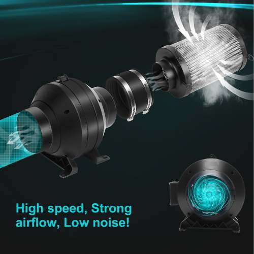 4 Inch 175 CFM Quiet Inline Exhaust Fan, for Indoor Grow Tent Hydroponics Ventilation, Black