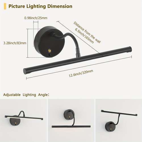 Art Picture Light, Rechargeable Remote Control Wall Picture Light, 3-Color Adjustable Color Temperature, Magnetic Installation, Optional Black/Gold Housing – Suitable for Wall Washing, Photography, Murals, Artwork and Display Lighting