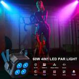 Mini stage light, available in 1, 2 or 4-pack, equipped with four 15W LED Par lights. These lightweight RGBW 4-in-1 LED stage lights feature DMX512 and sound-activated functions, suitable for home use, parties, performances and events.