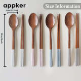 Appker Japanese Wooden Dinnerware Set 4-Piece – Colorful Long Handle Spoon & Chopstick Set – Handcrafted Reusable Cutlery Set for Halloween