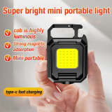 Mini LED Flashlight Keychain Light, Dual COB Lighting, USB Rechargeable Work Light, Magnetic Design, Built-in Battery, Portable Fishing Emergency Lamp