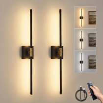 Battery Operated Wall Light Set, 2-Pack, Wireless Rechargeable Wall Light with Remote Control, 350° Rotation, 3000K/4000K/6500K Dimmable Battery Wall Light, Suitable for Living Room, Bedroom, 28.3 Inches