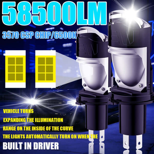 Automotive 2PCS LED Car Lights - H4/9003/HB2 - 58500LM, 6500K Cool White Light, Car Headlights, Suitable for All Environments, Ultra-High Cooling Fan, CANbus Plug-and-Play System, No Battery Needed, High/Low Beam