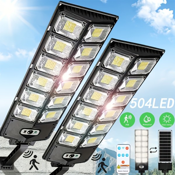 The Upgraded Configuration Outdoor Solar Street Lamp Is IP65 Waterproof, with 504LED Solar Parking Light. It Automatically Switches From Dusk to Dawn And Comes with A Remote Control for Convenient Operation