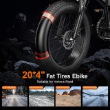 Adult Off-Road Electric Bike, 748W Peak Power Motor, Folding Electric Bike, 20x4-inch Fat Tyre Electric Bike, Fitted With A Built-in 48V Removable Battery, 7-speed Commuter Electric Bike, 80-mile Range