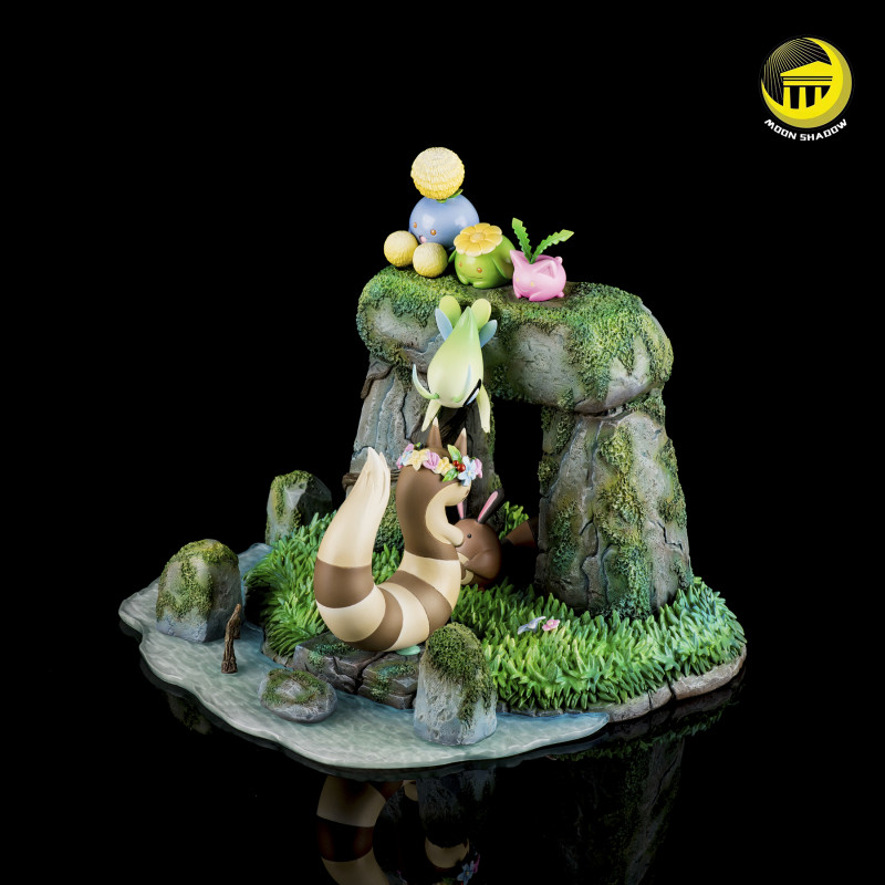 【Pre order】Moon Shadow Studio Pokemon Mysterious forest Celebi Hoppip Sentret Family Resin Statue Deposit